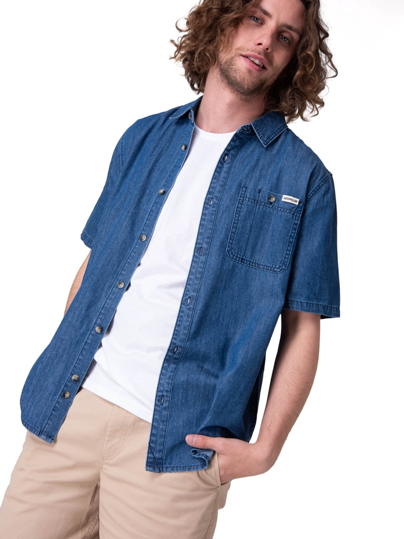 CAMISA MANGA CORTA CHAMBRAY SHORT SLEEV HOMBRE AZUL CAT - 2