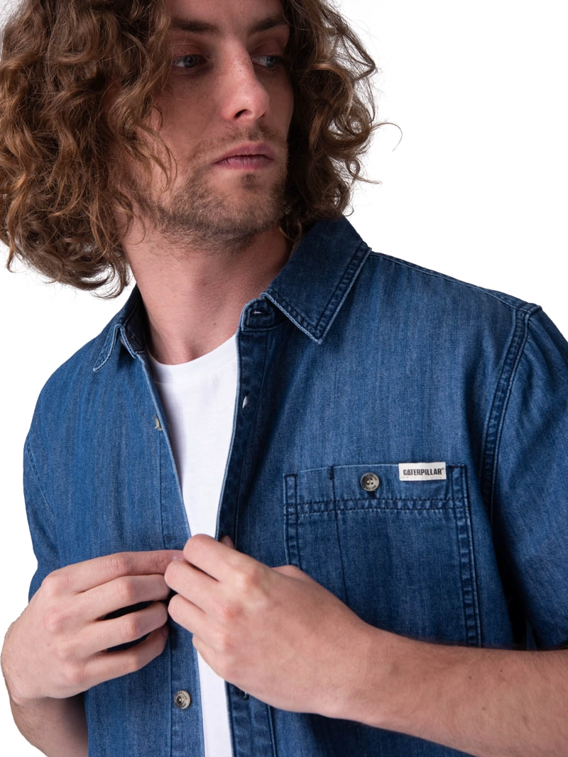 CAMISA MANGA CORTA CHAMBRAY SHORT SLEEV HOMBRE AZUL CAT - 4