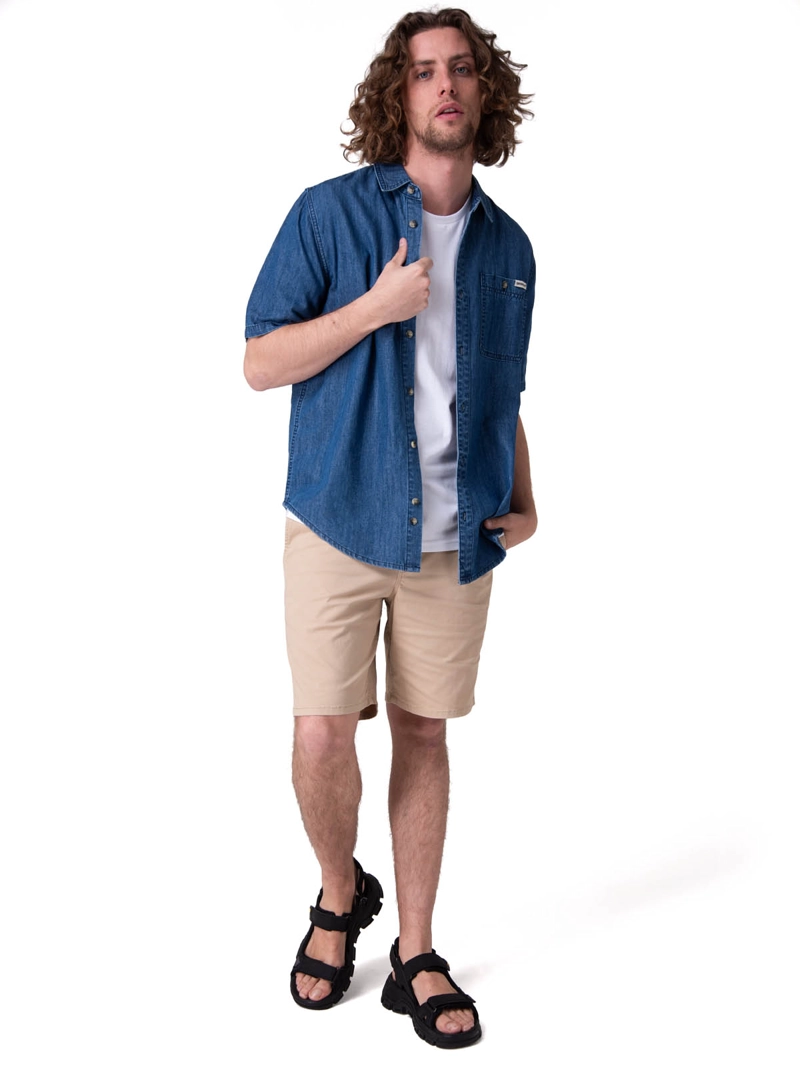 CAMISA MANGA CORTA CHAMBRAY SHORT SLEEV HOMBRE AZUL CAT - 6
