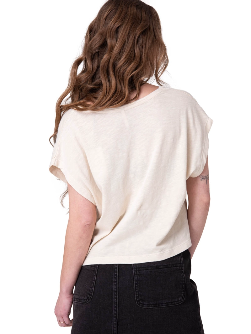 POLERA MANGA CORTA SLUB KNIT DEEP V-NEC MUJER CRUDO CAT - 2