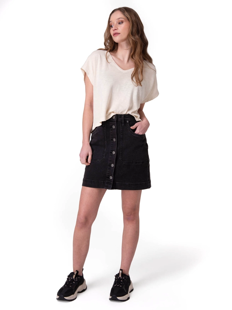 POLERA MANGA CORTA SLUB KNIT DEEP V-NEC MUJER CRUDO CAT - 5