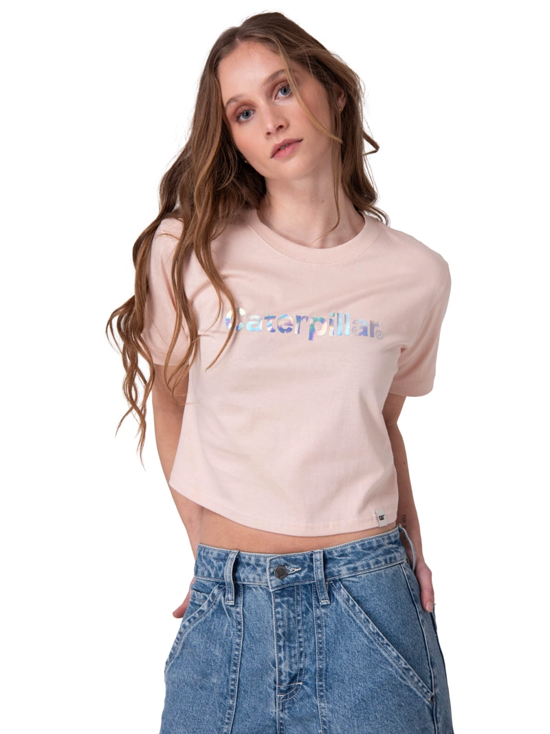 POLERA MANGA CORTA CROP METALLIC GRAPHI MUJER ROSADO CAT - 1