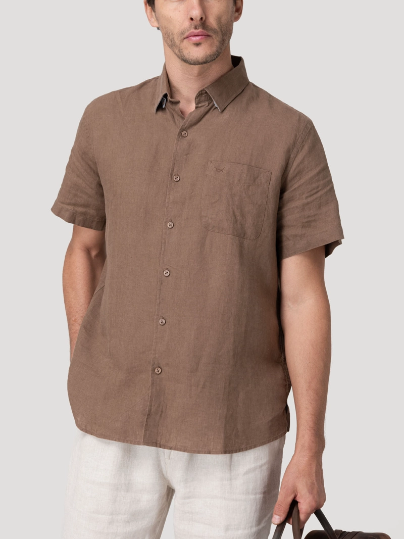 CAMISA LINO ORGANICO HOMBRE LINENSHORT CAFE  ROCKFORD - 5