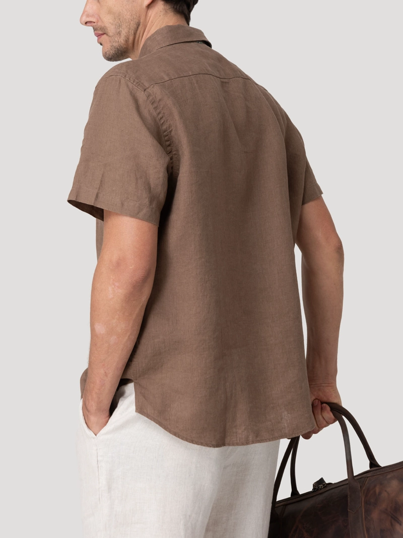 CAMISA LINO ORGANICO HOMBRE LINENSHORT CAFE  ROCKFORD - 6