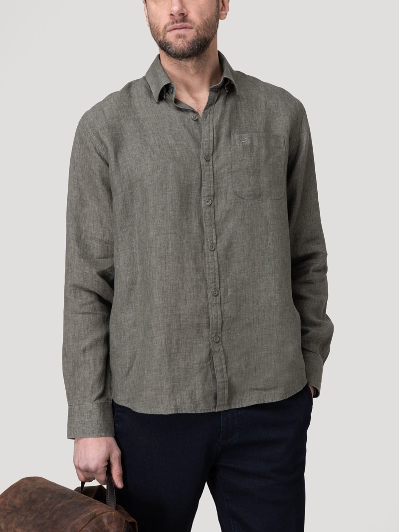 CAMISA LINO ORGANICO HOMBRE CLASLINEN VERDE ROCKFORD - 5
