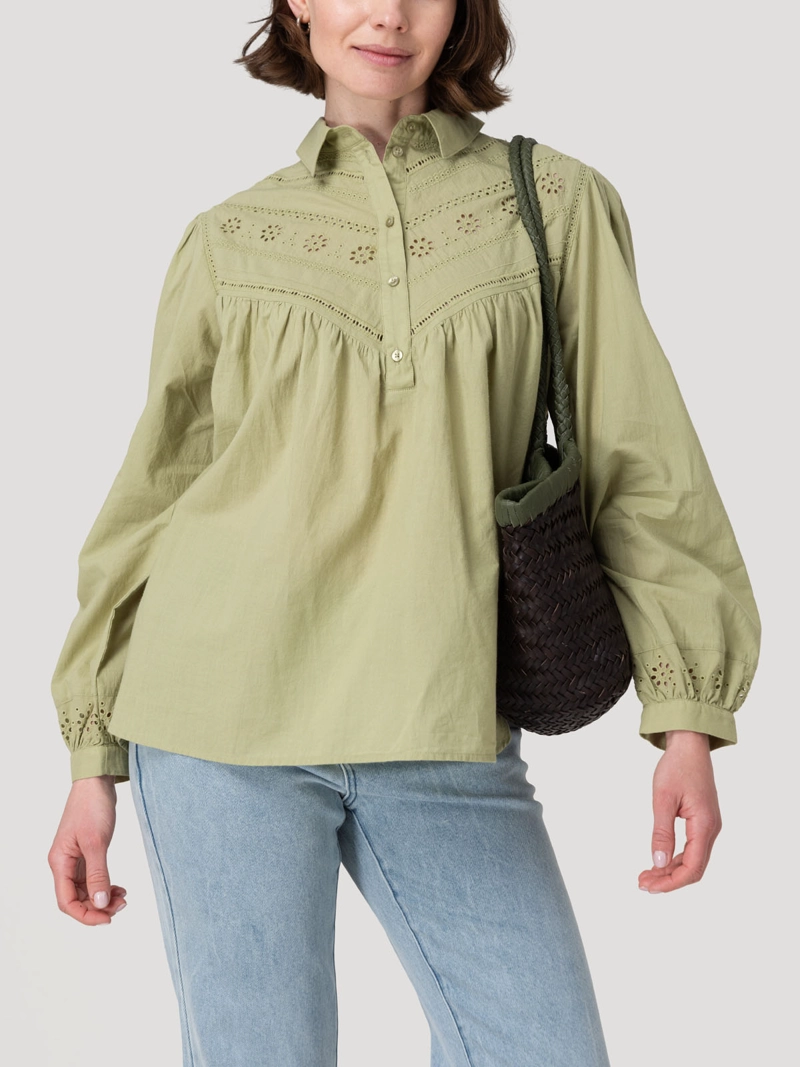 BLUSA ALGODON ORGANICO MUJER ALMOND VERDE ROCKFORD - 5