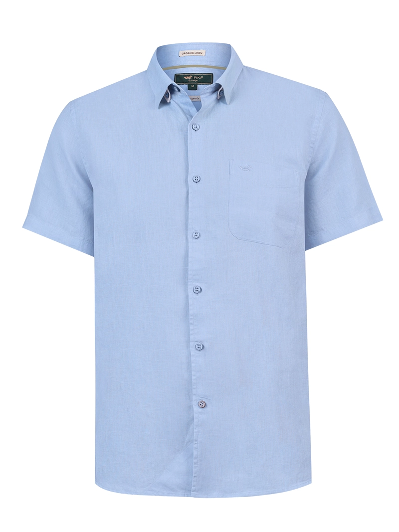 CAMISA LINO ORGANICO HOMBRE LINENSHORT CELESTE ROCKFORD - 1