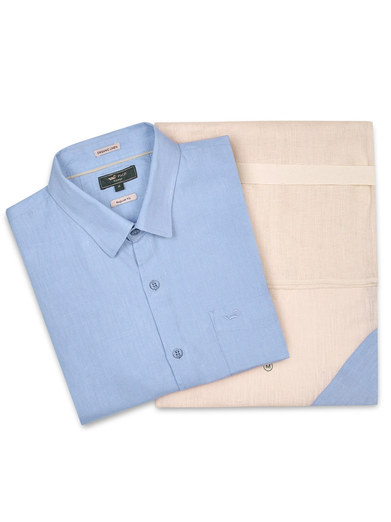 CAMISA LINO ORGANICO HOMBRE LINENSHORT CELESTE ROCKFORD - 5