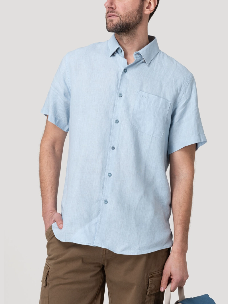CAMISA LINO ORGANICO HOMBRE LINENSHORT CELESTE ROCKFORD - 6