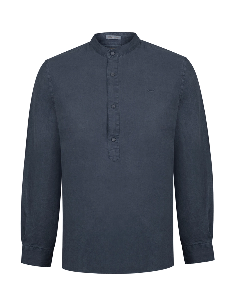 CAMISA LINO ORGANICO HOMBRE LINENMAO AZUL ROCKFORD - 1