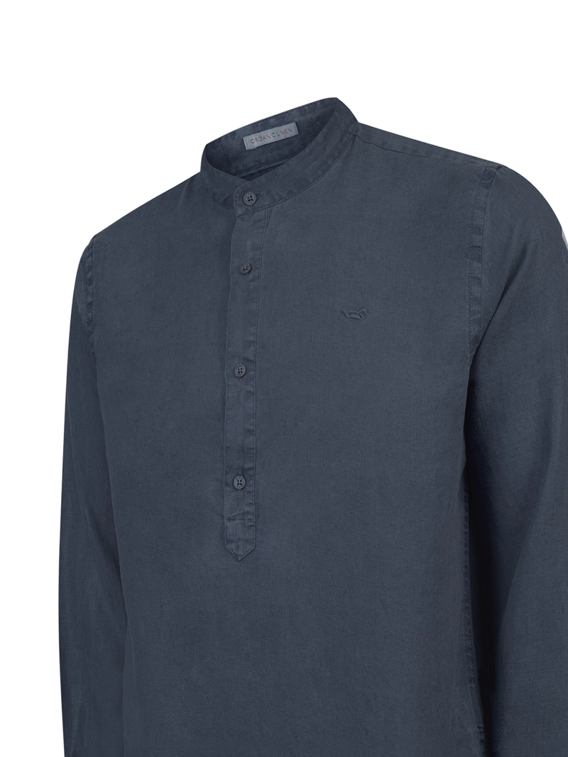 CAMISA LINO ORGANICO HOMBRE LINENMAO AZUL ROCKFORD - 4
