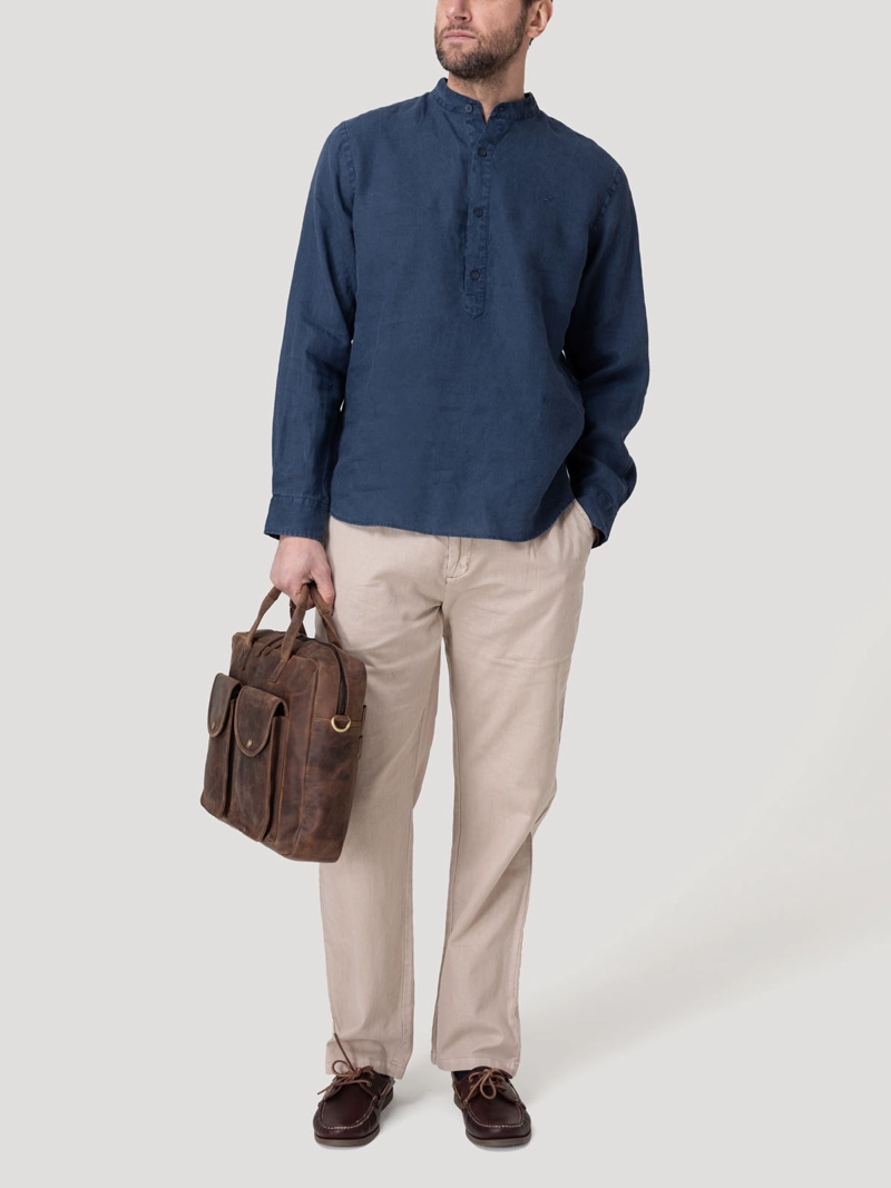 CAMISA LINO ORGANICO HOMBRE LINENMAO AZUL ROCKFORD - 8
