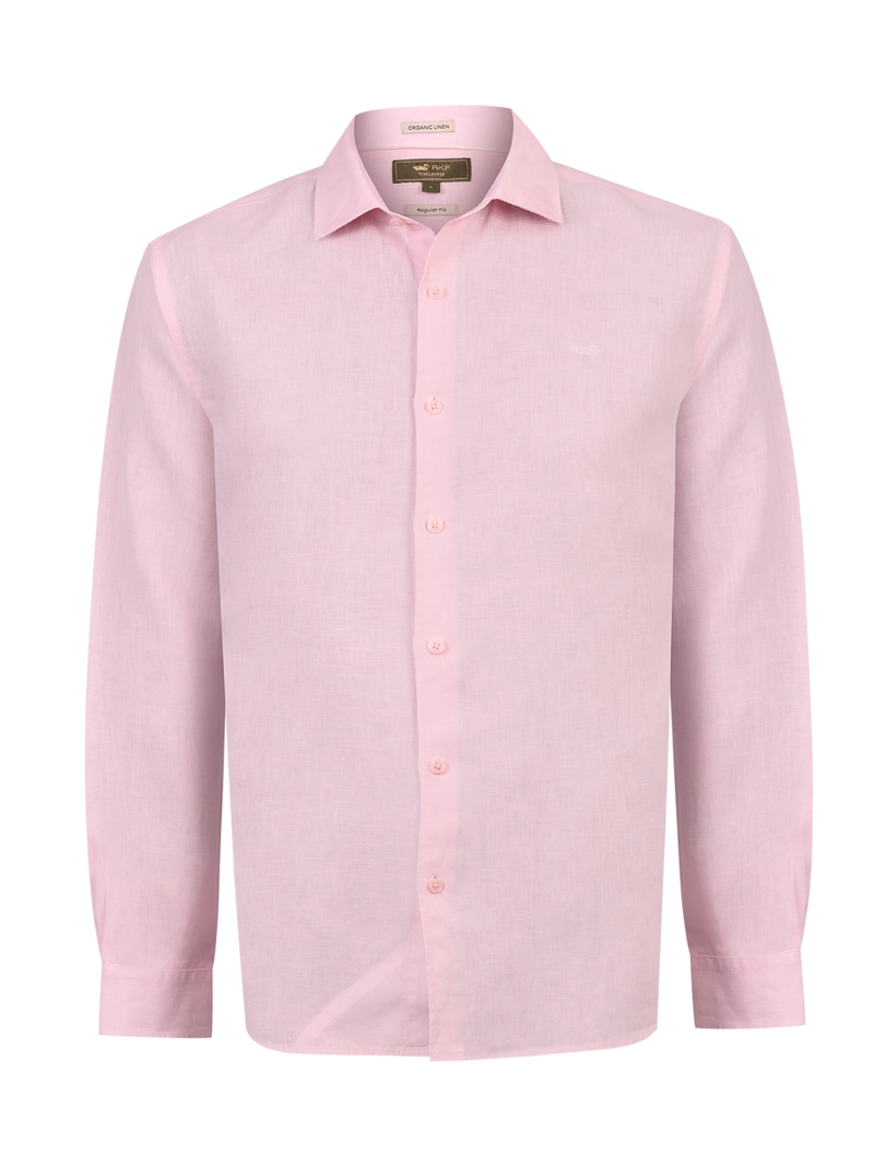 CAMISA LINO ORGANICO HOMBRE LINENIT ROSADO ROCKFORD - 1