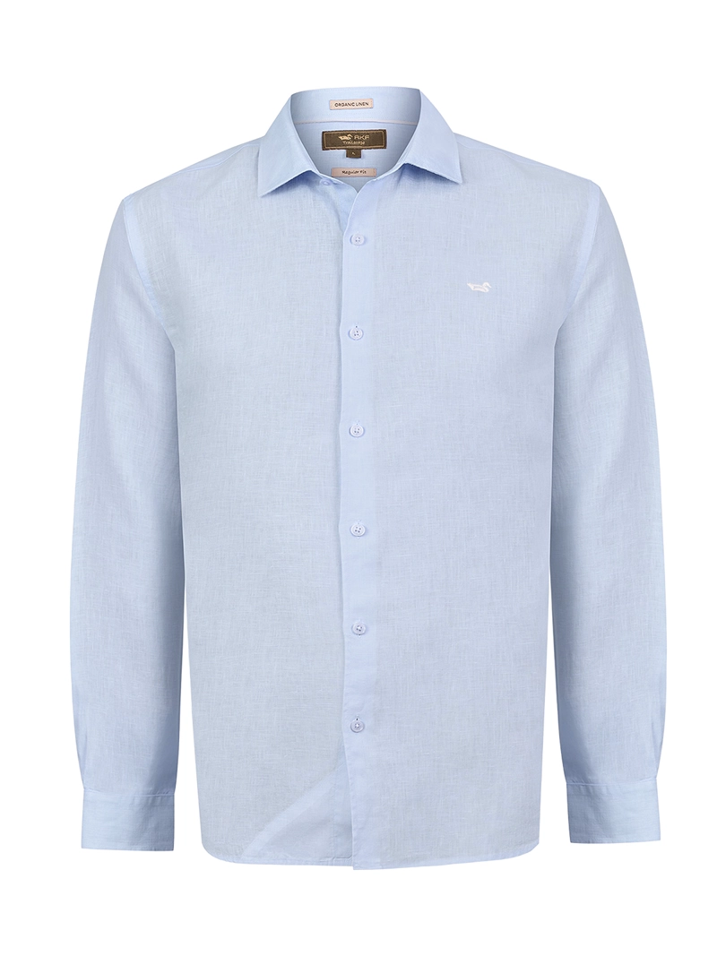 CAMISA LINO ORGANICO HOMBRE LINENIT CELESTE ROCKFORD - 1