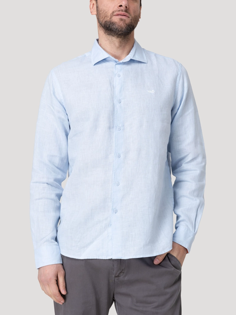 CAMISA LINO ORGANICO HOMBRE LINENIT CELESTE ROCKFORD - 5