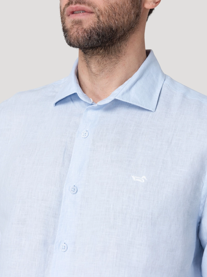 CAMISA LINO ORGANICO HOMBRE LINENIT CELESTE ROCKFORD - 7