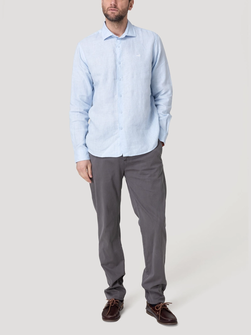 CAMISA LINO ORGANICO HOMBRE LINENIT CELESTE ROCKFORD - 8