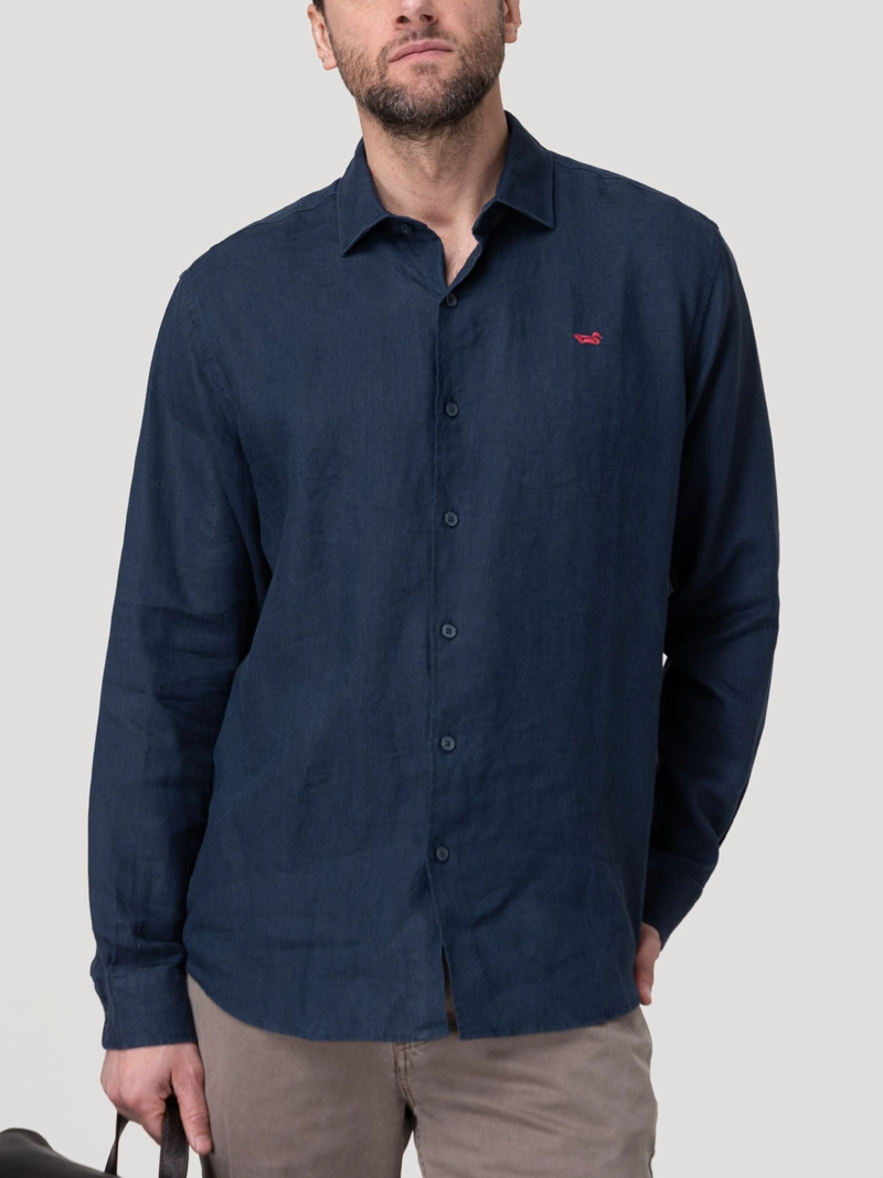 CAMISA LINO ORGANICO HOMBRE LINENIT AZUL ROCKFORD - 5
