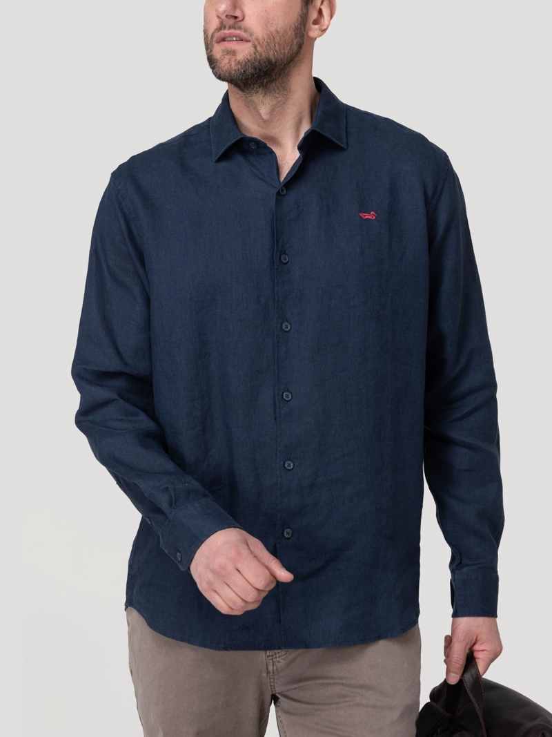 CAMISA LINO ORGANICO HOMBRE LINENIT AZUL ROCKFORD - 6