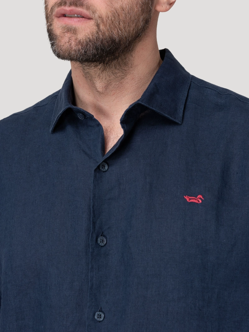 CAMISA LINO ORGANICO HOMBRE LINENIT AZUL ROCKFORD - 8