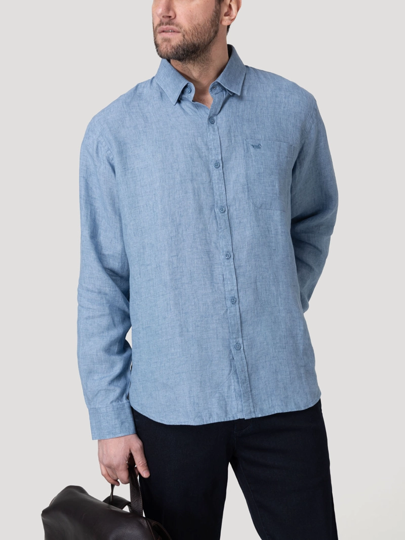 CAMISA LINO ORGANICO HOMBRE CLASLINEN AZUL ROCKFORD - 5