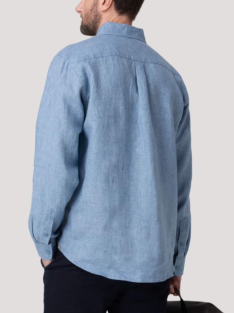 CAMISA LINO ORGANICO HOMBRE CLASLINEN AZUL ROCKFORD - 6