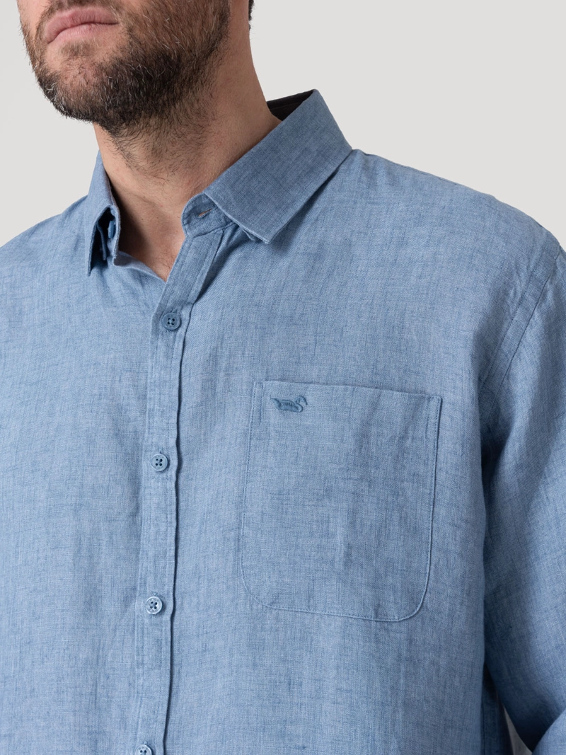 CAMISA LINO ORGANICO HOMBRE CLASLINEN AZUL ROCKFORD - 7