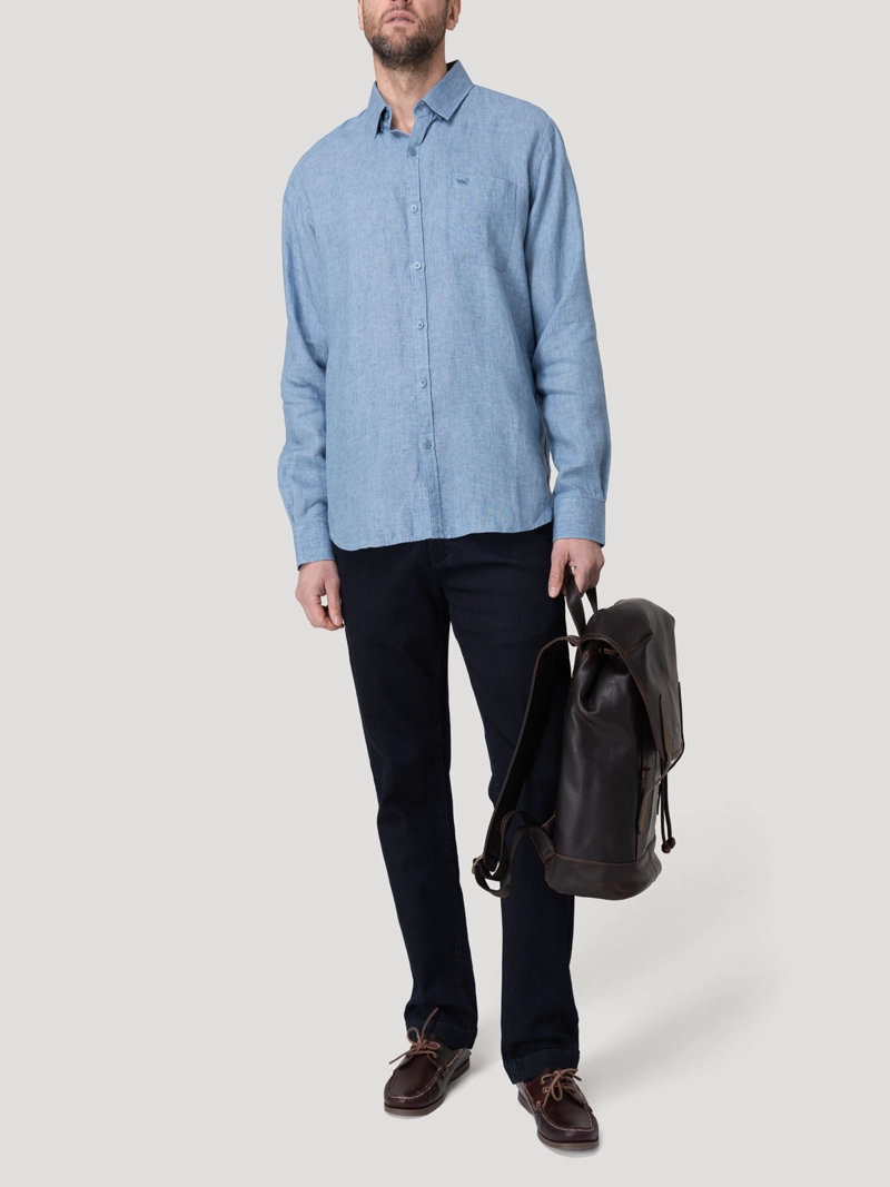 CAMISA LINO ORGANICO HOMBRE CLASLINEN AZUL ROCKFORD - 8