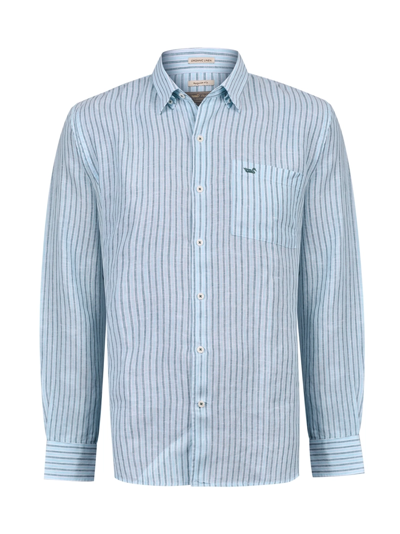 CAMISA LINO ORGANICO HOMBRE LINSTRIPE CELESTE ROCKFORD - 1