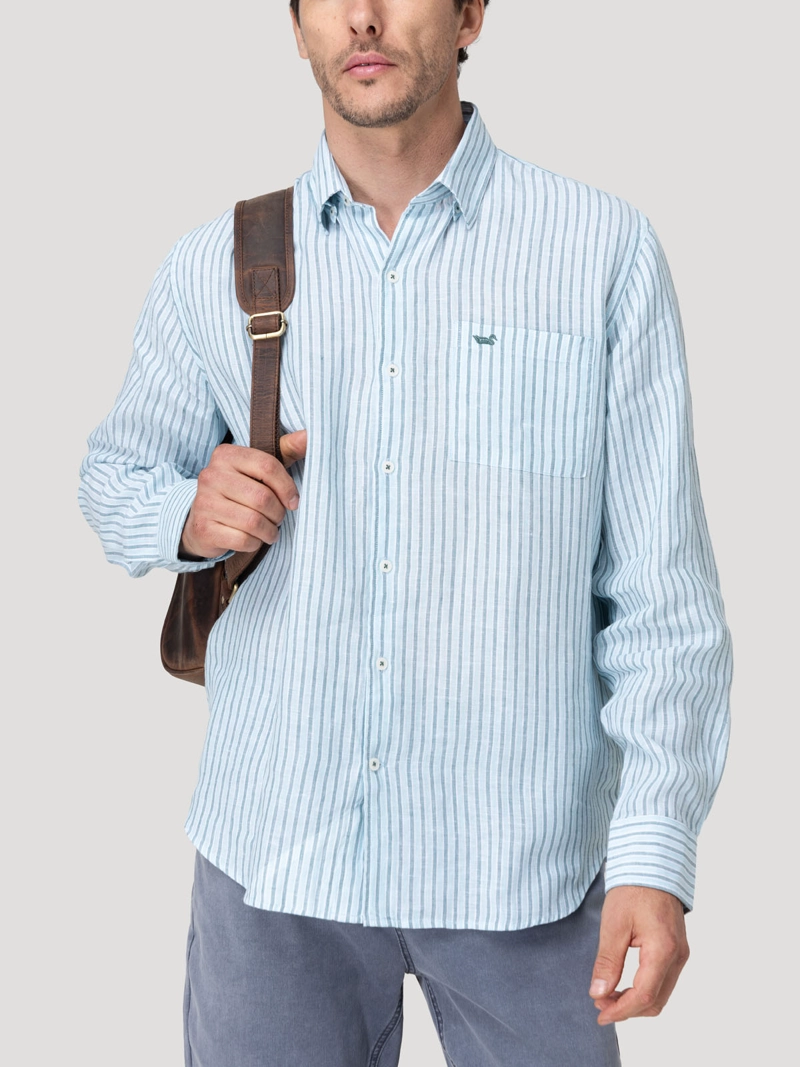CAMISA LINO ORGANICO HOMBRE LINSTRIPE CELESTE ROCKFORD - 5
