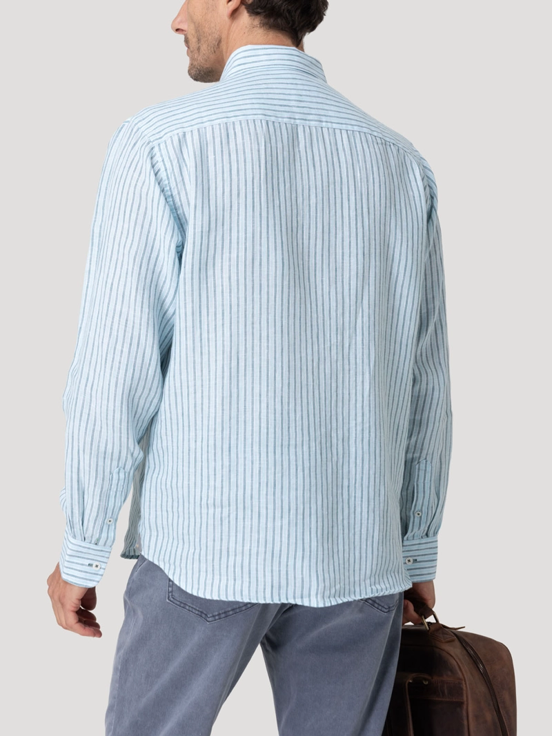 CAMISA LINO ORGANICO HOMBRE LINSTRIPE CELESTE ROCKFORD - 6