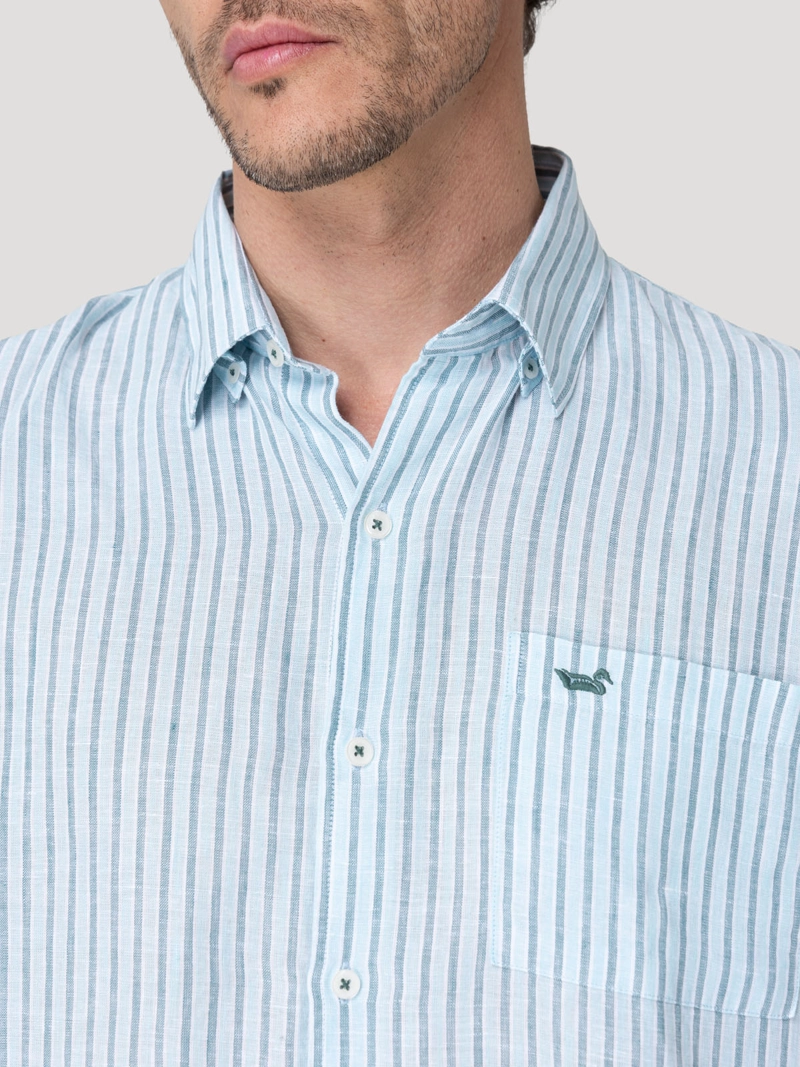 CAMISA LINO ORGANICO HOMBRE LINSTRIPE CELESTE ROCKFORD - 7