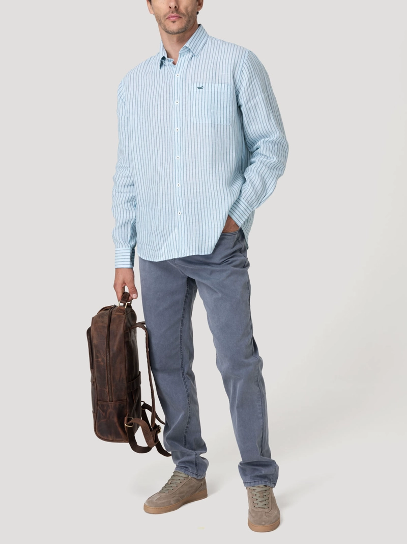 CAMISA LINO ORGANICO HOMBRE LINSTRIPE CELESTE ROCKFORD - 8