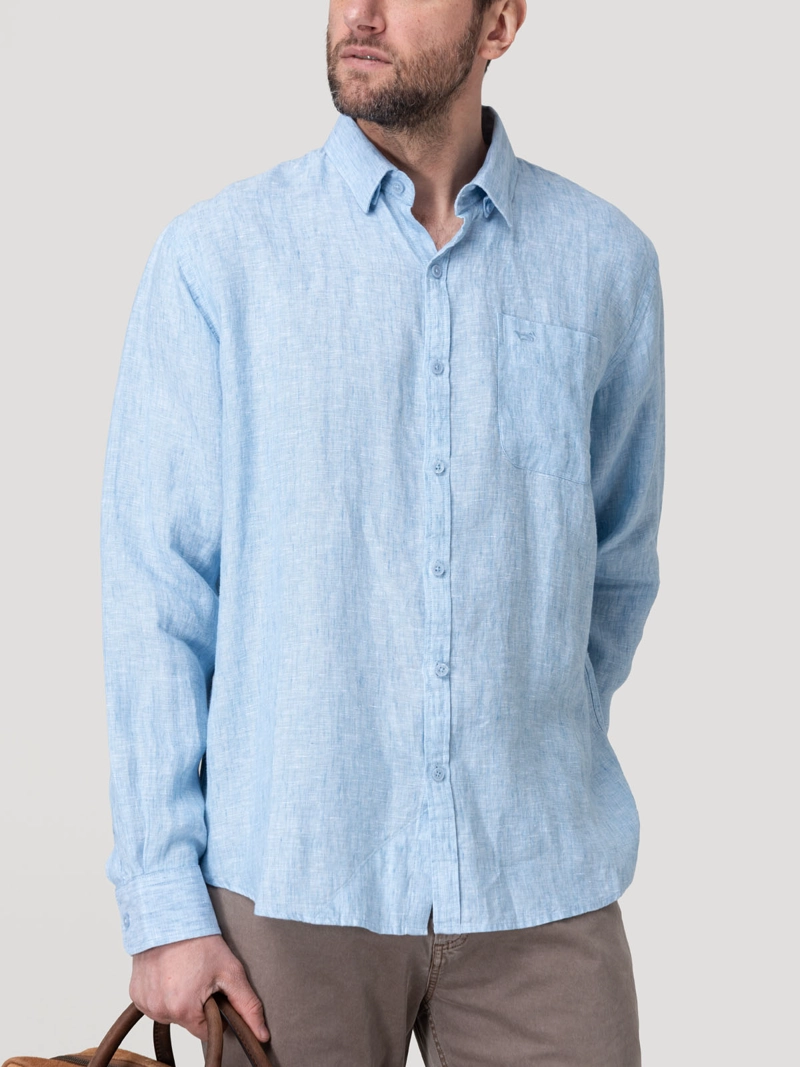 CAMISA LINO ORGANICO HOMBRE CLASLINEN CELESTE ROCKFORD - 5