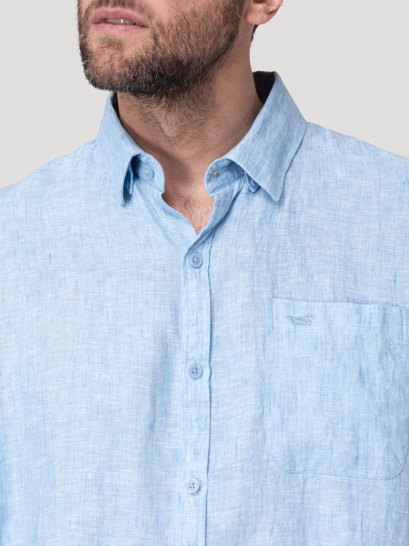 CAMISA LINO ORGANICO HOMBRE CLASLINEN CELESTE ROCKFORD - 7