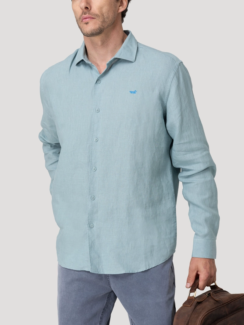CAMISA LINO ORGANICO HOMBRE LINENIT VERDE ROCKFORD - 5