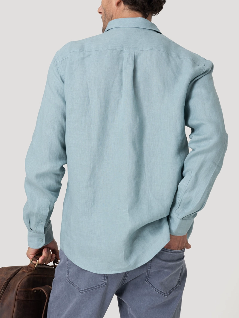 CAMISA LINO ORGANICO HOMBRE LINENIT VERDE ROCKFORD - 6