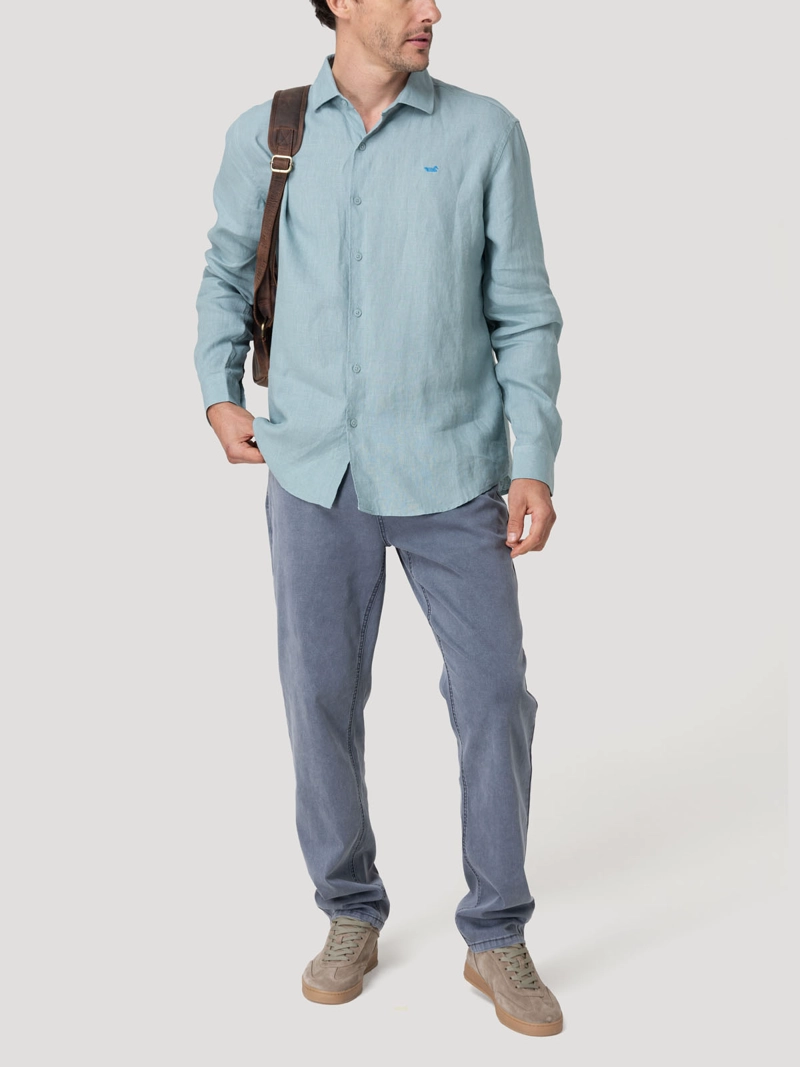 CAMISA LINO ORGANICO HOMBRE LINENIT VERDE ROCKFORD - 8