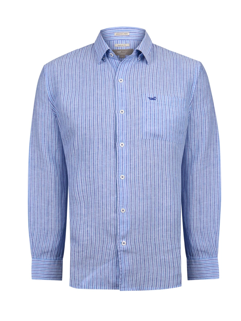 CAMISA LINO ORGANICO HOMBRE LINSTRIPE AZUL ROCKFORD - 1