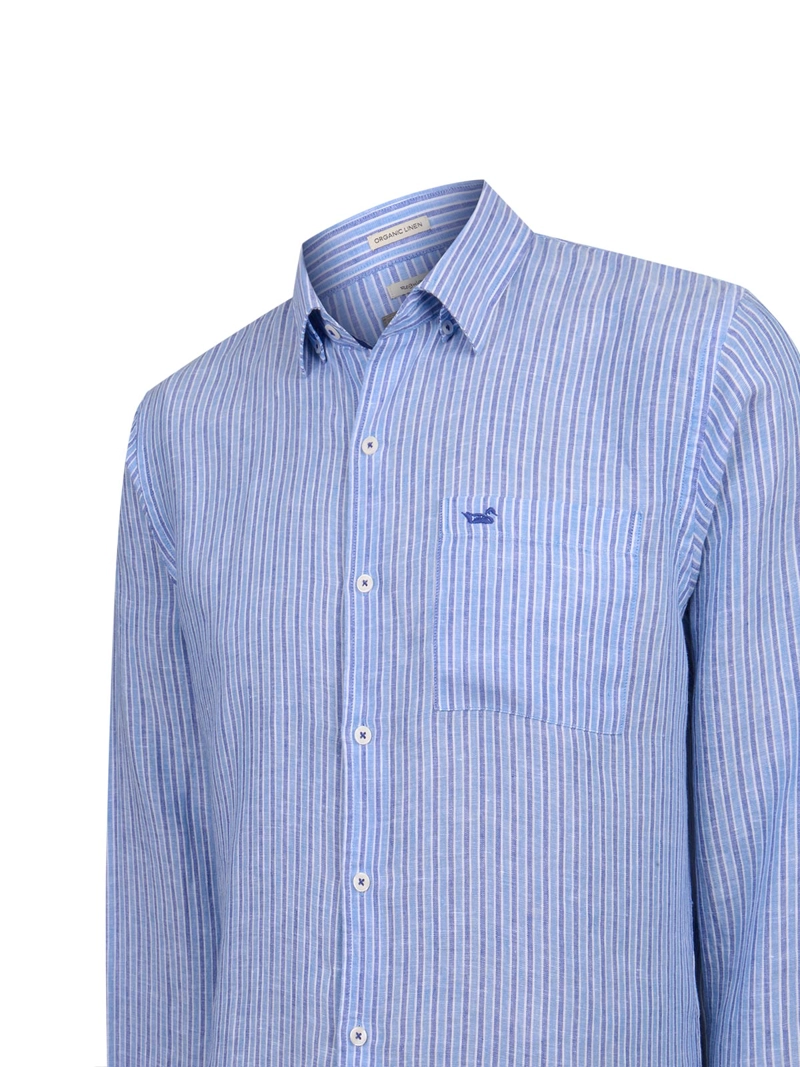 CAMISA LINO ORGANICO HOMBRE LINSTRIPE AZUL ROCKFORD - 4