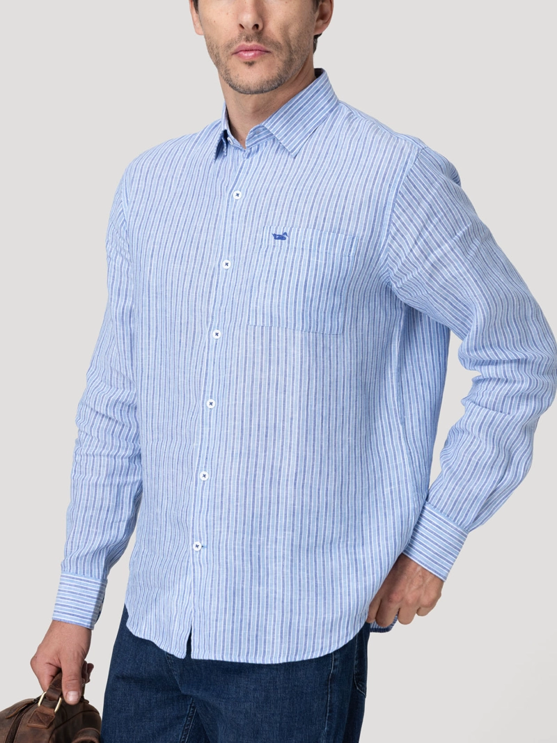 CAMISA LINO ORGANICO HOMBRE LINSTRIPE AZUL ROCKFORD - 5