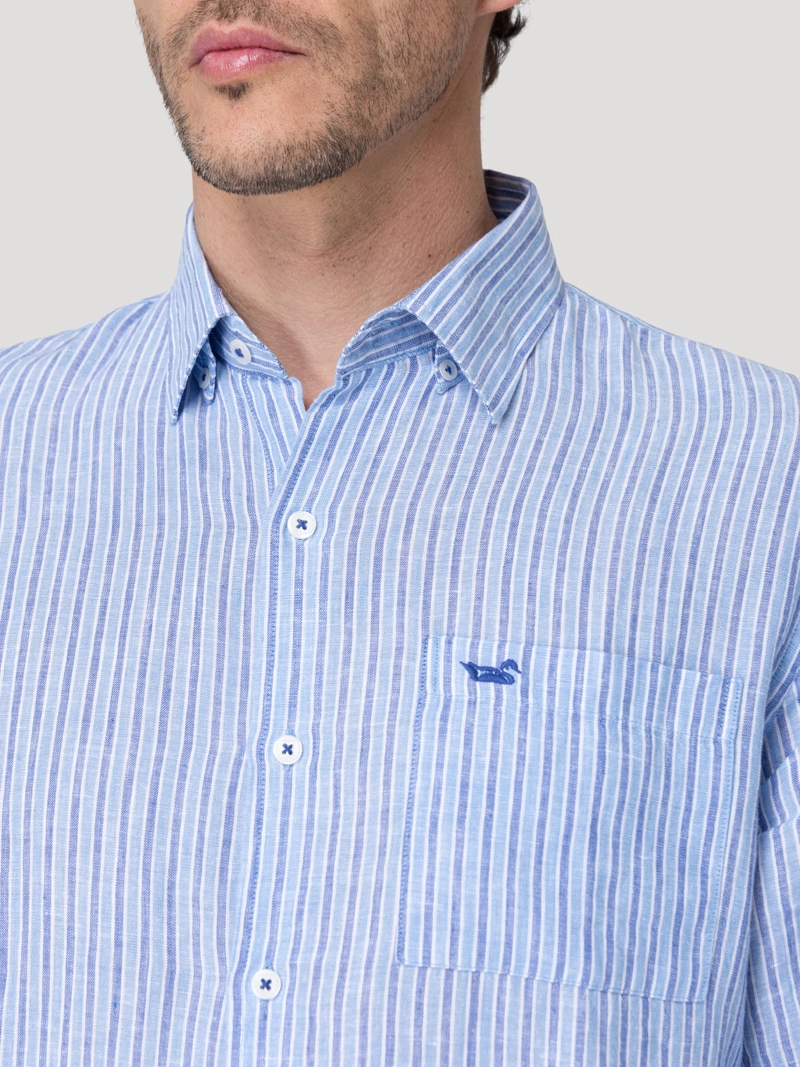 CAMISA LINO ORGANICO HOMBRE LINSTRIPE AZUL ROCKFORD - 7