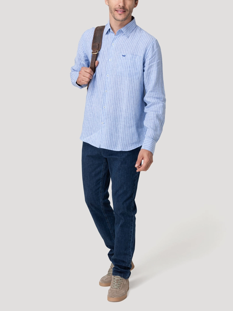 CAMISA LINO ORGANICO HOMBRE LINSTRIPE AZUL ROCKFORD - 8