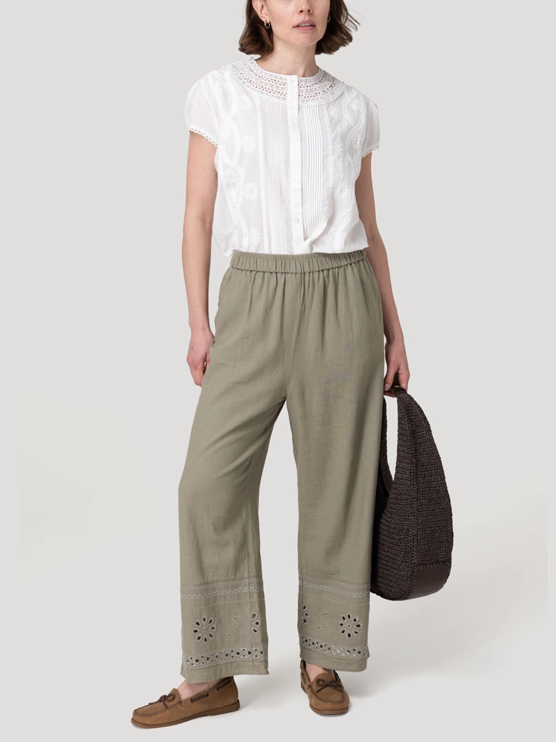 PANTALON LINO ORGANICO MUJER TROPIA VERDE ROCKFORD - 9
