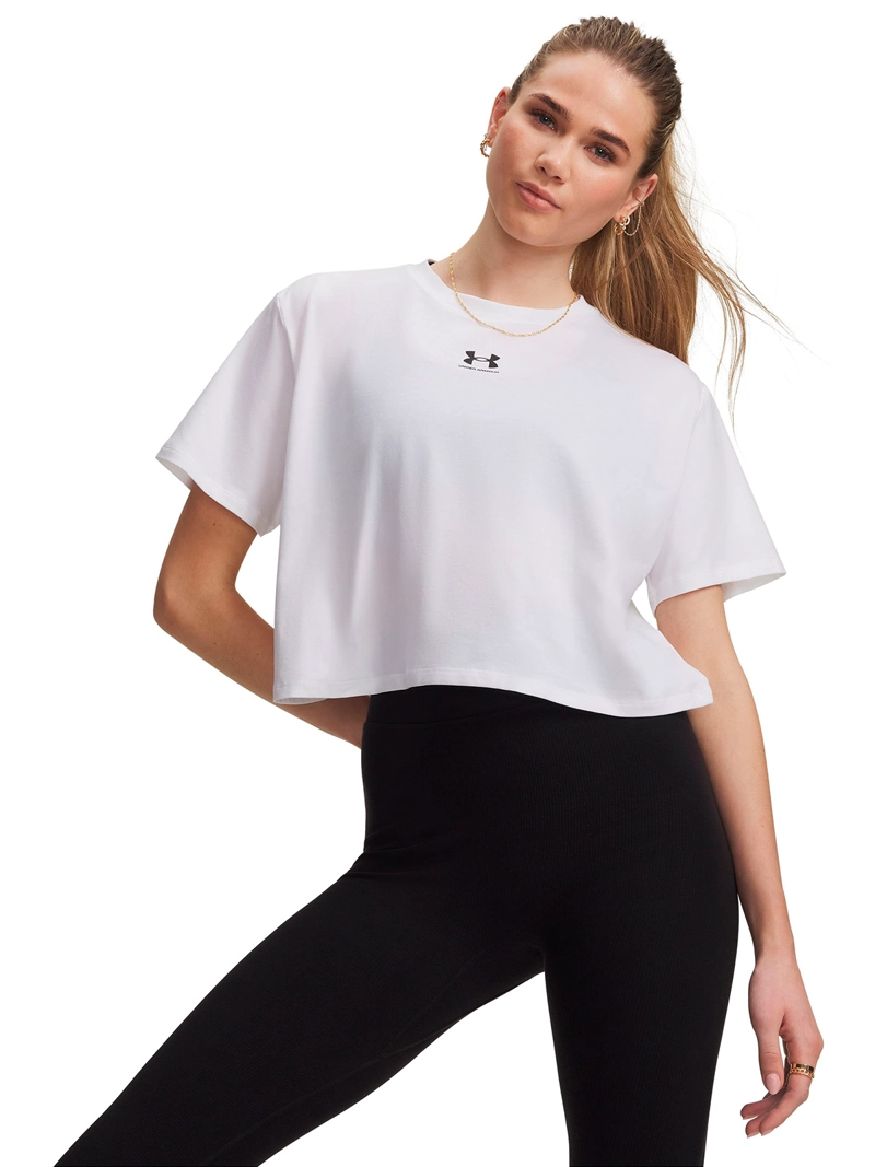POLERA MANGA CORTA RIVAL BOXY BLANCA MUJER UNDER ARMOUR - 1