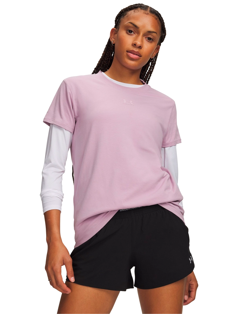 POLERA MANGA CORTA RIVAL CORE ROSADA MUJER UNDER ARMOUR - 1