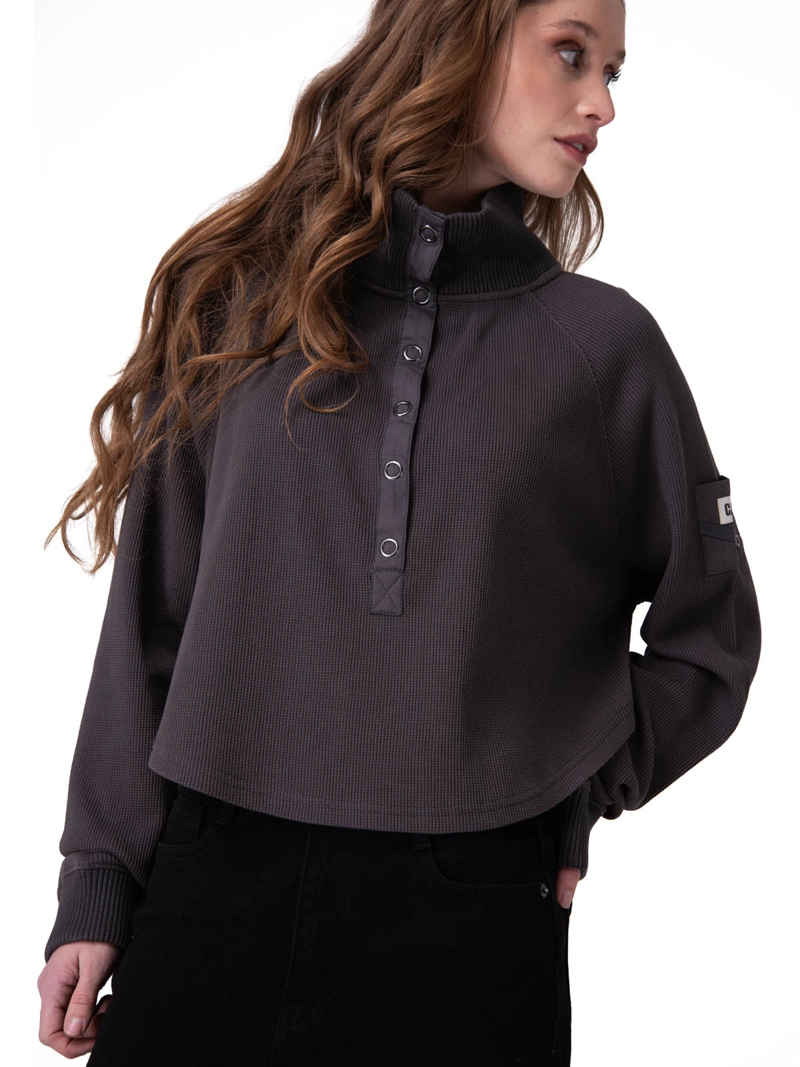 POLERON MUJER WAFFLE PULL-OVER NEGRO CAT - 1