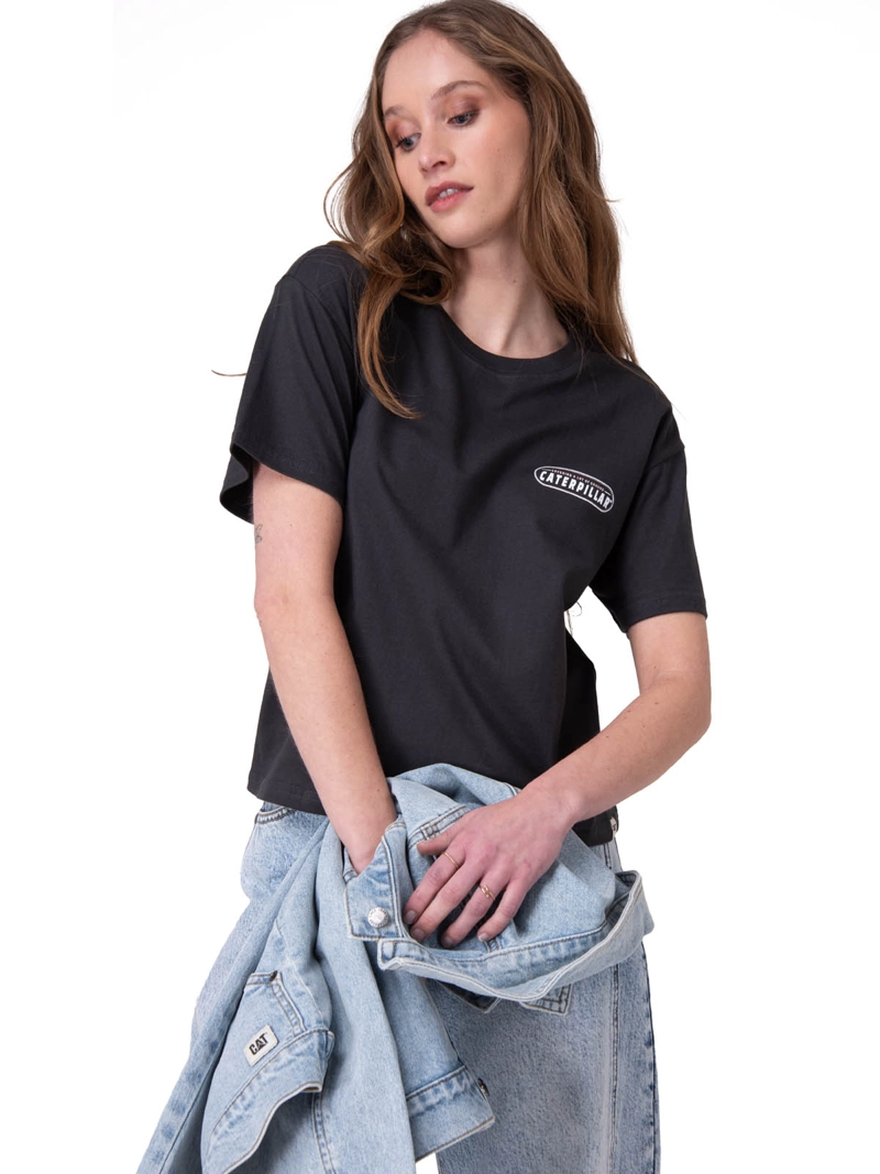POLERA MANGA CORTA MUJER BOXY TRACTOR CO GRAP NEGRO CAT - 1