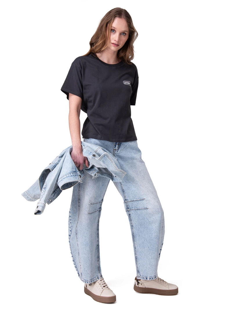 POLERA MANGA CORTA MUJER BOXY TRACTOR CO GRAP NEGRO CAT - 5