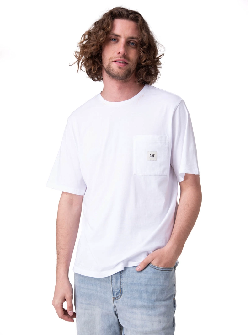 POLERA MANGA CORTA HOMBRE SOLID POCKET LABEL T BLANCO CAT - 1